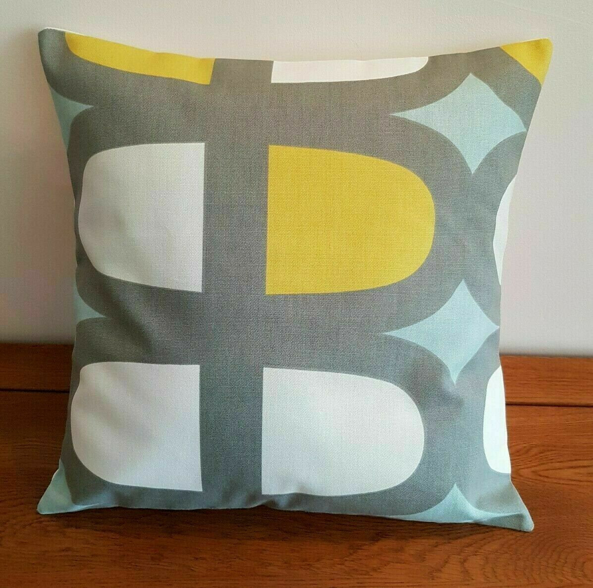 Cushion Cover Duck Egg Blue Yellow Grey Geometric , Geometric Pillow Cover 10" 12" 14" 16" 17" 18" 20" 22" 24" 26" Handmade 100% Cotton - CushionCoverAndDecor