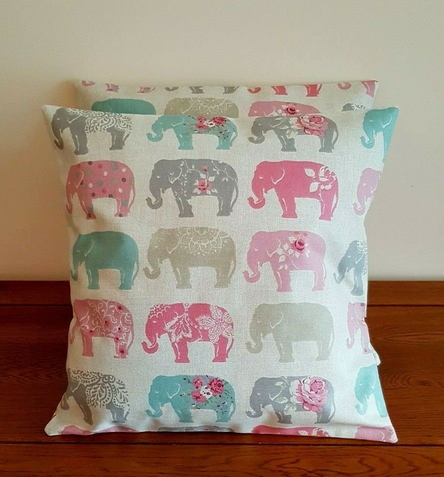 Cushion Cover Elephants Grey Pastel Pink Design 10" 12" 14" 16" 17" 18" 20" 22" 24" 26" 100% Cotton Handmade - CushionCoverAndDecor