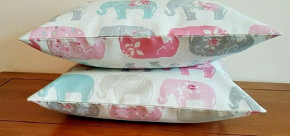 Cushion Cover Elephants Grey Pastel Pink Design 10" 12" 14" 16" 17" 18" 20" 22" 24" 26" 100% Cotton Handmade - CushionCoverAndDecor