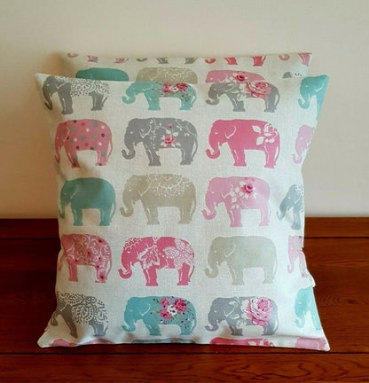 Cushion Cover Elephants Grey Pastel Pink Design 10" 12" 14" 16" 17" 18" 20" 22" 24" 26" 100% Cotton Handmade - CushionCoverAndDecor