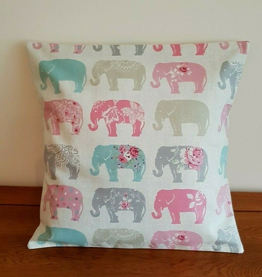 Cushion Cover Elephants Grey Pastel Pink Design 10" 12" 14" 16" 17" 18" 20" 22" 24" 26" 100% Cotton Handmade - CushionCoverAndDecor