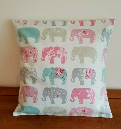 Cushion Cover Elephants Grey Pastel Pink Design 10" 12" 14" 16" 17" 18" 20" 22" 24" 26" 100% Cotton Handmade - CushionCoverAndDecor