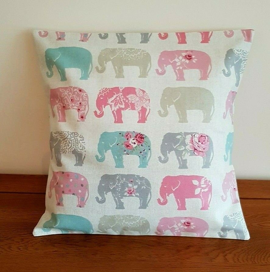 Cushion Cover Elephants Grey Pastel Pink Design 10" 12" 14" 16" 17" 18" 20" 22" 24" 26" 100% Cotton Handmade - CushionCoverAndDecor