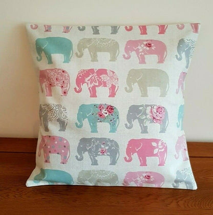 Cushion Cover Elephants Grey Pastel Pink Design 10" 12" 14" 16" 17" 18" 20" 22" 24" 26" 100% Cotton Handmade - CushionCoverAndDecor