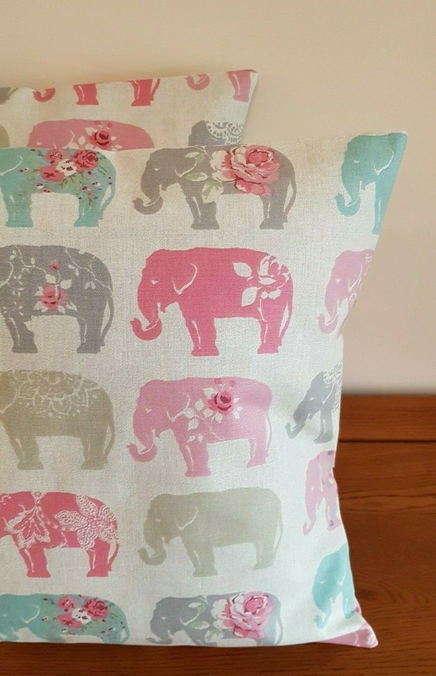 Cushion Cover Elephants Grey Pastel Pink Design 10" 12" 14" 16" 17" 18" 20" 22" 24" 26" 100% Cotton Handmade - CushionCoverAndDecor