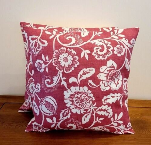 Cushion Cover Eliza Tapestry Flowers Red Raspberry Design 10" 12" 14" 16" 17" 18" 20" 22" 24" 26" Handmade 100% Cotton - CushionCoverAndDecor