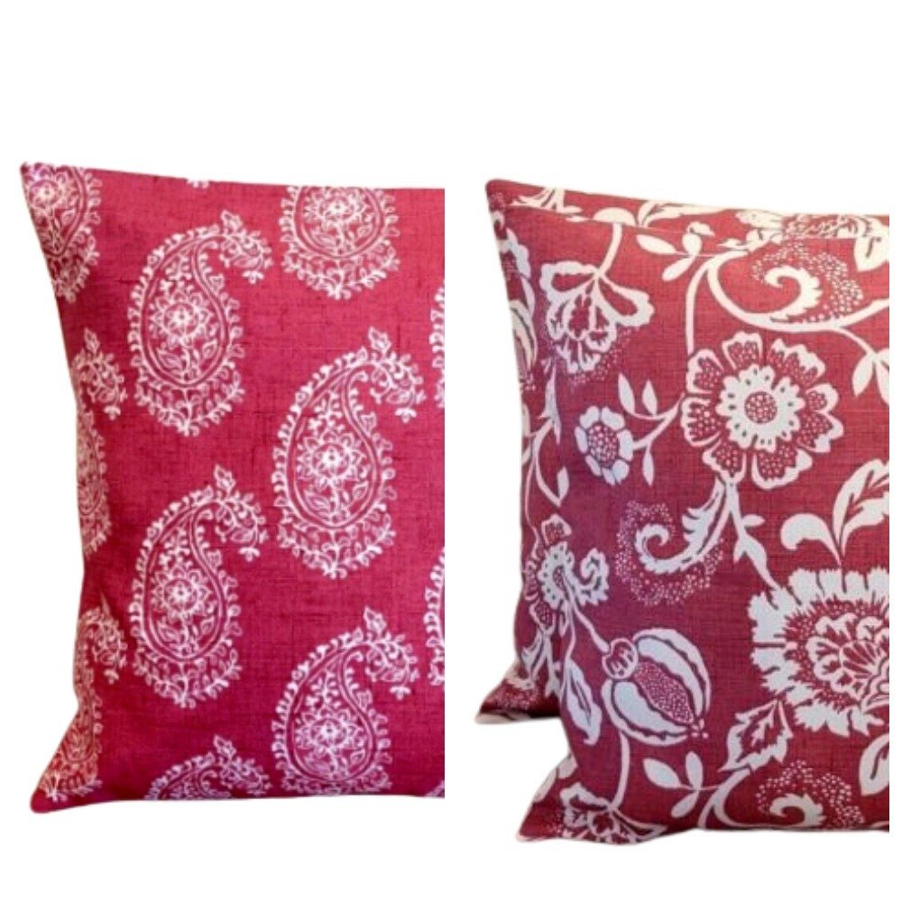 Cushion Cover Eliza Tapestry Flowers Red Raspberry Design 10" 12" 14" 16" 17" 18" 20" 22" 24" 26" Handmade 100% Cotton - CushionCoverAndDecor