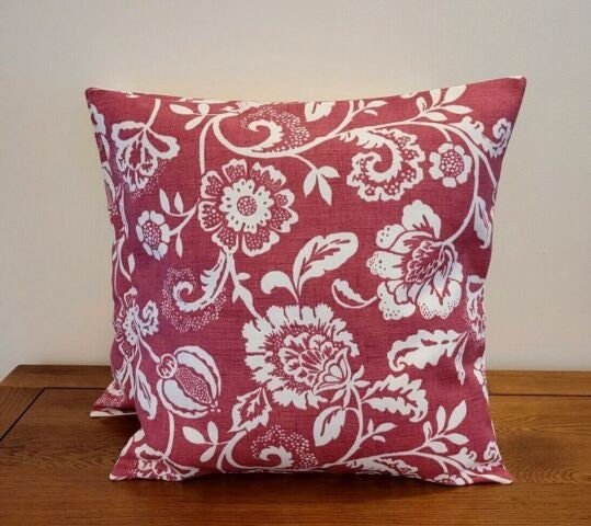 Cushion Cover Eliza Tapestry Flowers Red Raspberry Design 10" 12" 14" 16" 17" 18" 20" 22" 24" 26" Handmade 100% Cotton - CushionCoverAndDecor