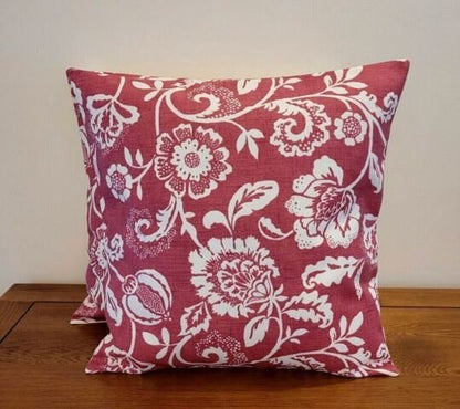 Cushion Cover Eliza Tapestry Flowers Red Raspberry Design 10" 12" 14" 16" 17" 18" 20" 22" 24" 26" Handmade 100% Cotton - CushionCoverAndDecor