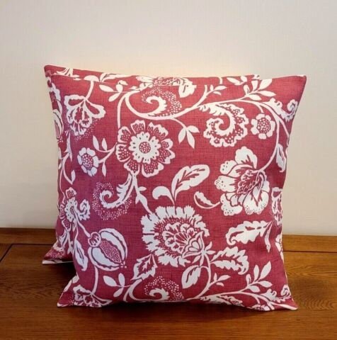Cushion Cover Eliza Tapestry Flowers Red Raspberry Design 10" 12" 14" 16" 17" 18" 20" 22" 24" 26" Handmade 100% Cotton - CushionCoverAndDecor