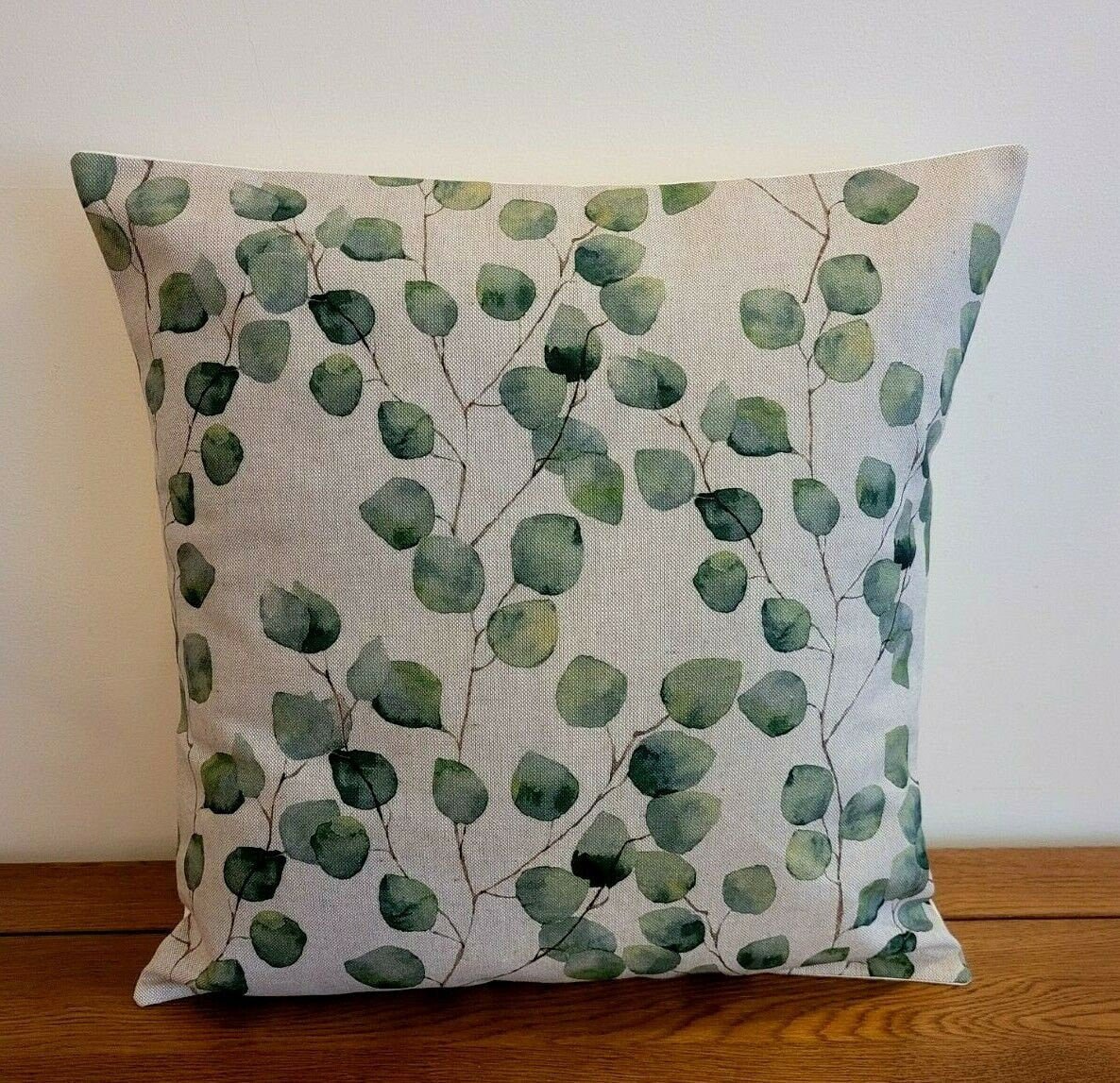 Cushion Cover Eucalyptus Beige Green Tree Leaf Linen Cotton Design 10" 12" 14" 16" 17" 18" 20" 22" 24" 26" Handmade - CushionCoverAndDecor