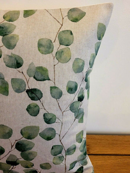 Cushion Cover Eucalyptus Beige Green Tree Leaf Linen Cotton Design 10" 12" 14" 16" 17" 18" 20" 22" 24" 26" Handmade - CushionCoverAndDecor