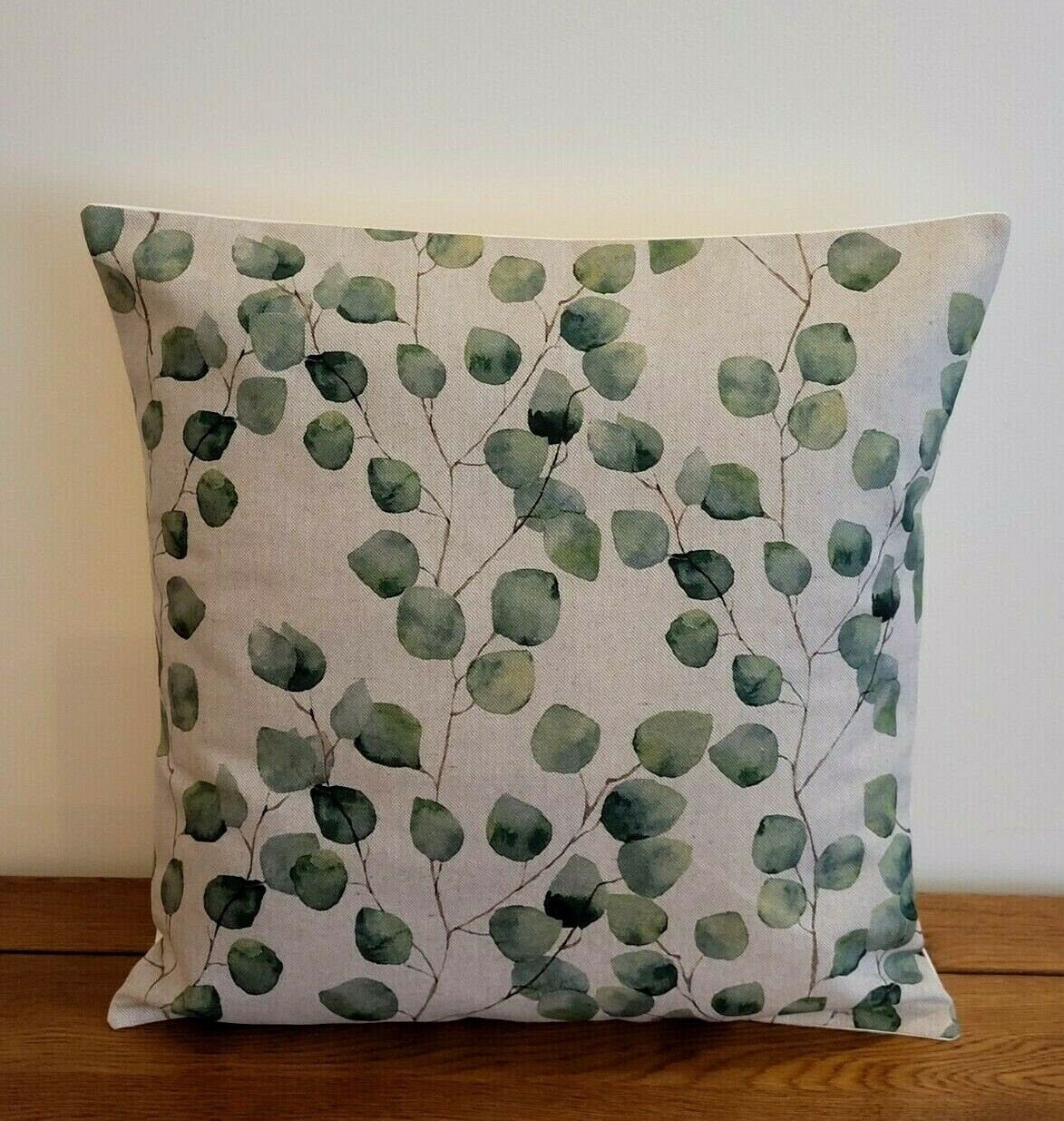 Cushion Cover Eucalyptus Beige Green Tree Leaf Linen Cotton Design 10" 12" 14" 16" 17" 18" 20" 22" 24" 26" Handmade - CushionCoverAndDecor