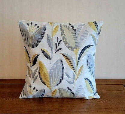 Cushion Cover Fryetts Leon Ochre Yellow Grey Floral Design 10" 12 " 14" 16" 17" 18" 20" 22" 24" 26" Handmade 100% Cotton - CushionCoverAndDecor