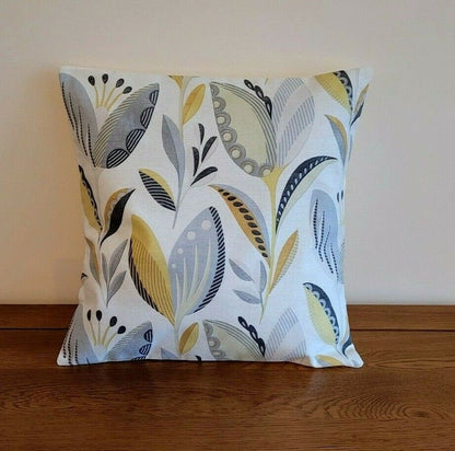 Cushion Cover Fryetts Leon Ochre Yellow Grey Floral Design 10" 12 " 14" 16" 17" 18" 20" 22" 24" 26" Handmade 100% Cotton - CushionCoverAndDecor
