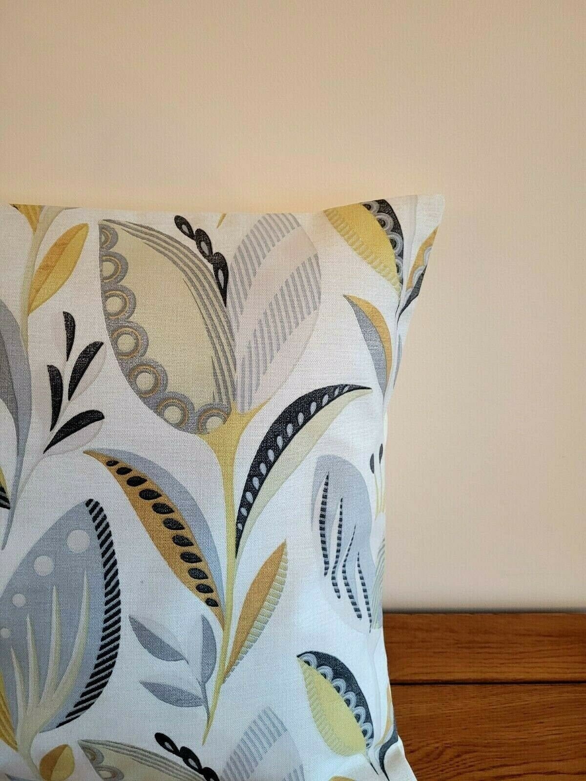 Cushion Cover Fryetts Leon Ochre Yellow Grey Floral Design 10" 12 " 14" 16" 17" 18" 20" 22" 24" 26" Handmade 100% Cotton - CushionCoverAndDecor