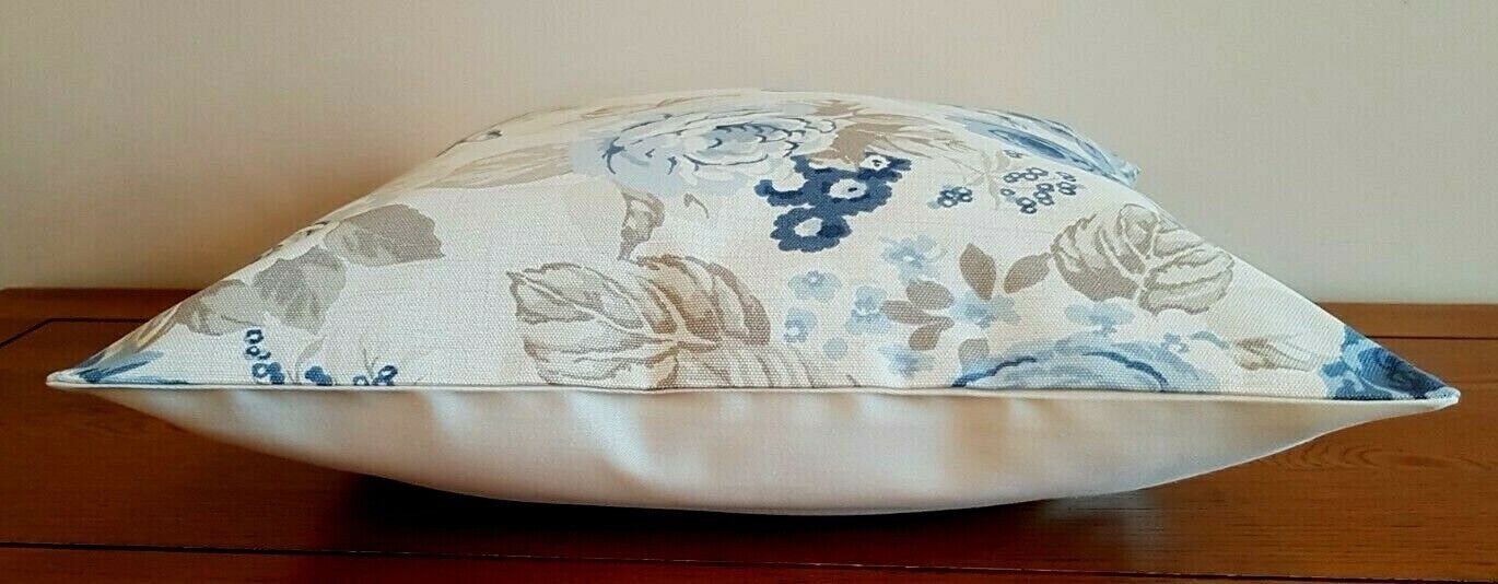 Cushion Cover Genevieve Blue Beige Chambray Floral Rose Desig 10" 12" 14" 16" 17" 18" 20" 22" 24" 26" Clarke & Clarke Handmade 100 % Cotton - CushionCoverAndDecor