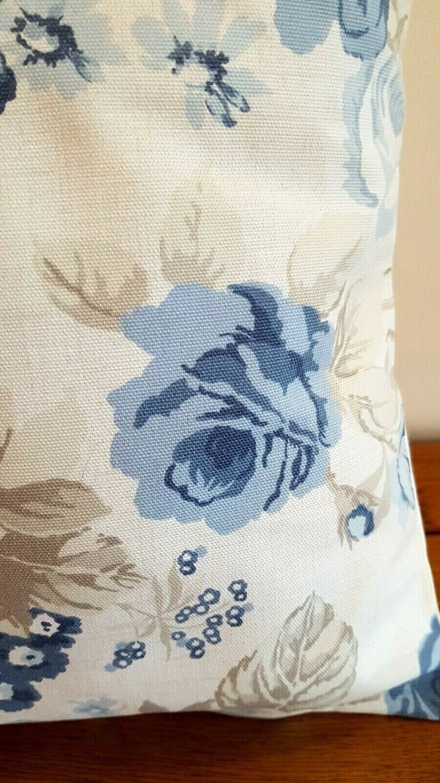 Cushion Cover Genevieve Blue Beige Chambray Floral Rose Desig 10" 12" 14" 16" 17" 18" 20" 22" 24" 26" Clarke & Clarke Handmade 100 % Cotton - CushionCoverAndDecor