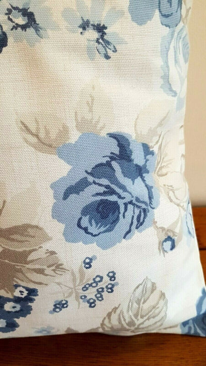 Cushion Cover Genevieve Blue Beige Chambray Floral Rose Desig 10" 12" 14" 16" 17" 18" 20" 22" 24" 26" Clarke & Clarke Handmade 100 % Cotton - CushionCoverAndDecor