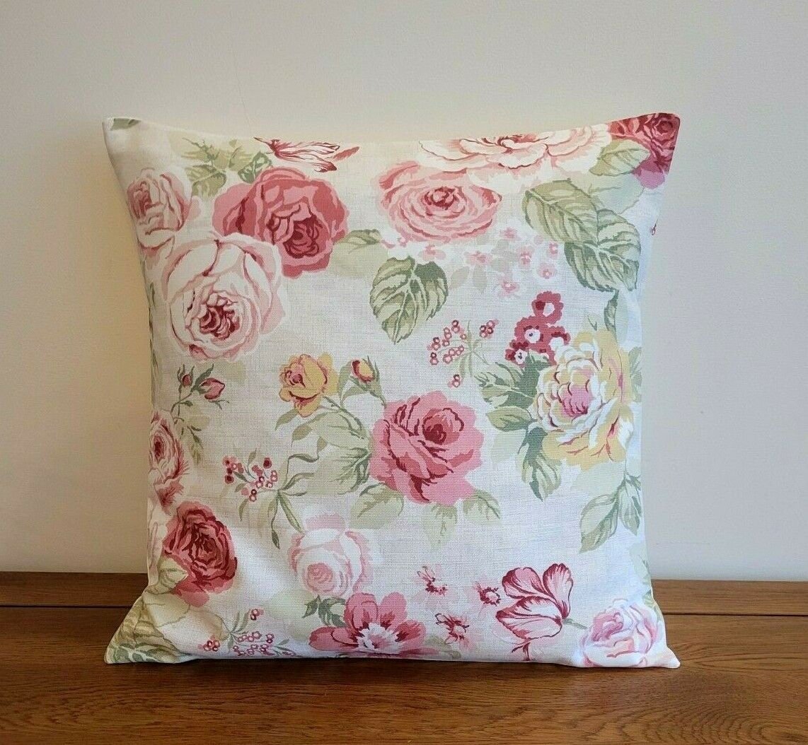 Cushion Cover Genevieve Old Rose Red Pink Floral Design 10" 12" 14" 16" 17" 18" 20" 22" 24" 26" Handmade 100 % Cotton - CushionCoverAndDecor