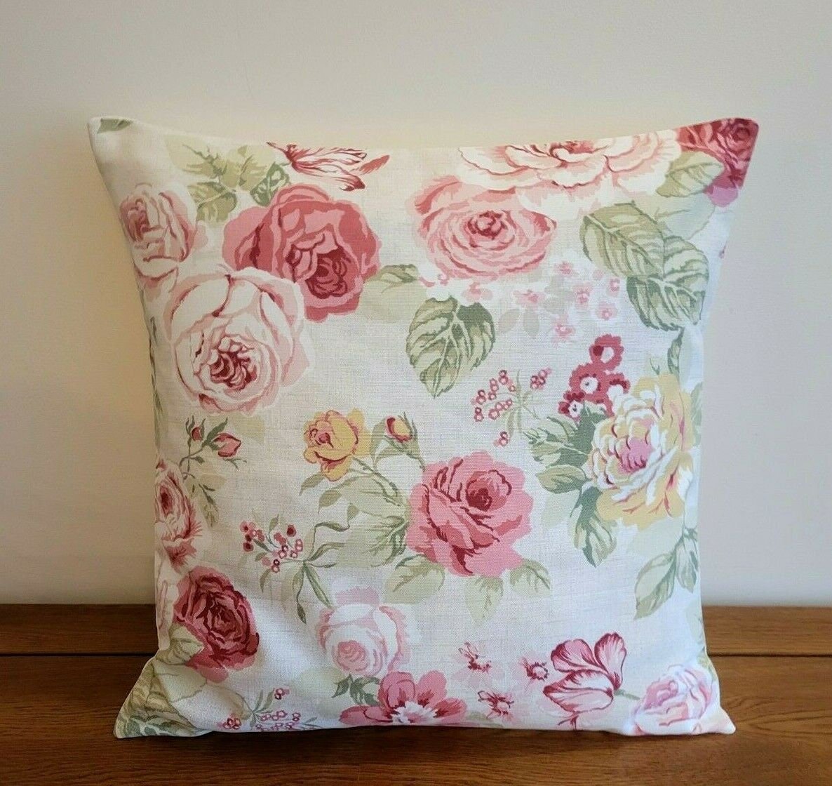 Cushion Cover Genevieve Old Rose Red Pink Floral Design 10" 12" 14" 16" 17" 18" 20" 22" 24" 26" Handmade 100 % Cotton - CushionCoverAndDecor