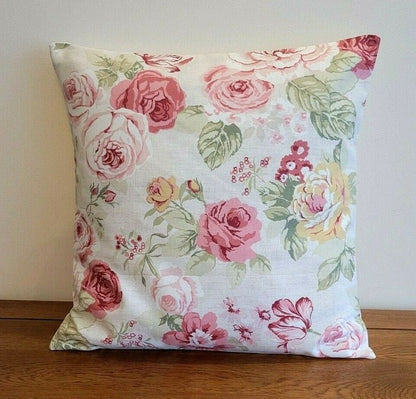 Cushion Cover Genevieve Old Rose Red Pink Floral Design 10" 12" 14" 16" 17" 18" 20" 22" 24" 26" Handmade 100 % Cotton - CushionCoverAndDecor