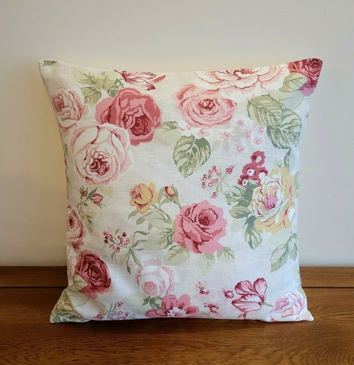 Cushion Cover Genevieve Old Rose Red Pink Floral Design 10" 12" 14" 16" 17" 18" 20" 22" 24" 26" Handmade 100 % Cotton - CushionCoverAndDecor