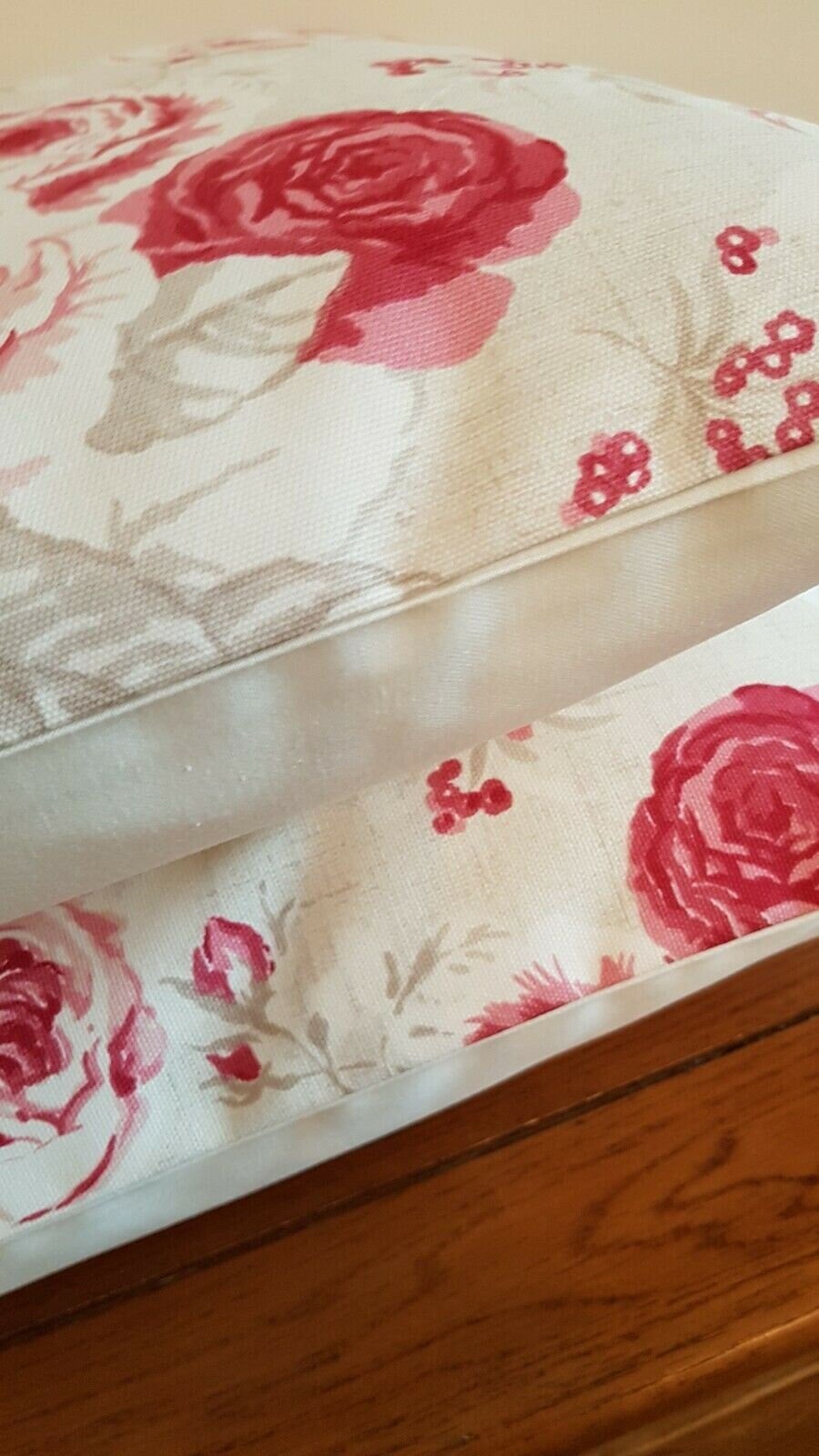 Cushion Cover Genevieve Raspberry Pink Red Rose Floral Design 10" 12" 14" 16" 17" 18" 20" 22" 24" 26" Handmade 100 % Cotton - CushionCoverAndDecor