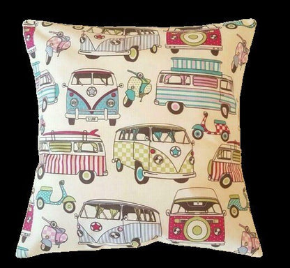 Cushion Cover Happy Camper Van Scooters Candy Design 10" 12" 14" 16" 17" 18" 20" 22" 24" 26" - CushionCoverAndDecor