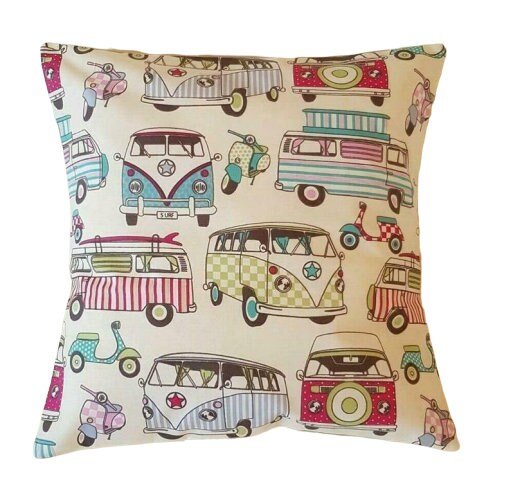 Cushion Cover Happy Camper Van Scooters Candy Design 10" 12" 14" 16" 17" 18" 20" 22" 24" 26" - CushionCoverAndDecor