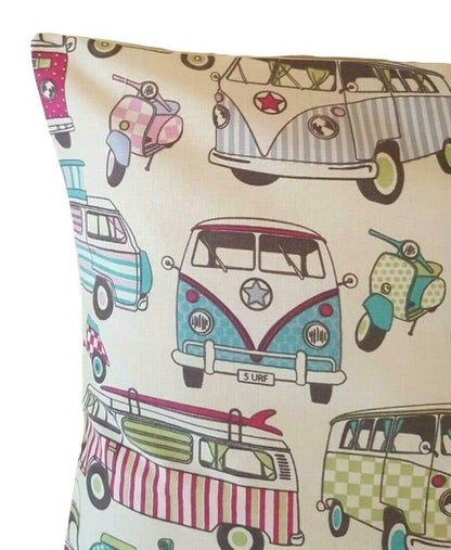 Cushion Cover Happy Camper Van Scooters Candy Design 10" 12" 14" 16" 17" 18" 20" 22" 24" 26" - CushionCoverAndDecor