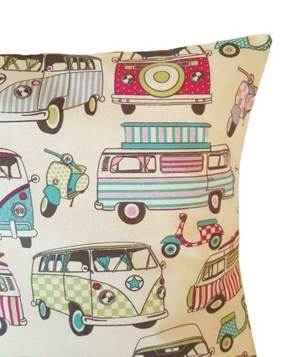 Cushion Cover Happy Camper Van Scooters Candy Design 10" 12" 14" 16" 17" 18" 20" 22" 24" 26" - CushionCoverAndDecor