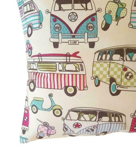Cushion Cover Happy Camper Van Scooters Candy Design 10" 12" 14" 16" 17" 18" 20" 22" 24" 26" - CushionCoverAndDecor