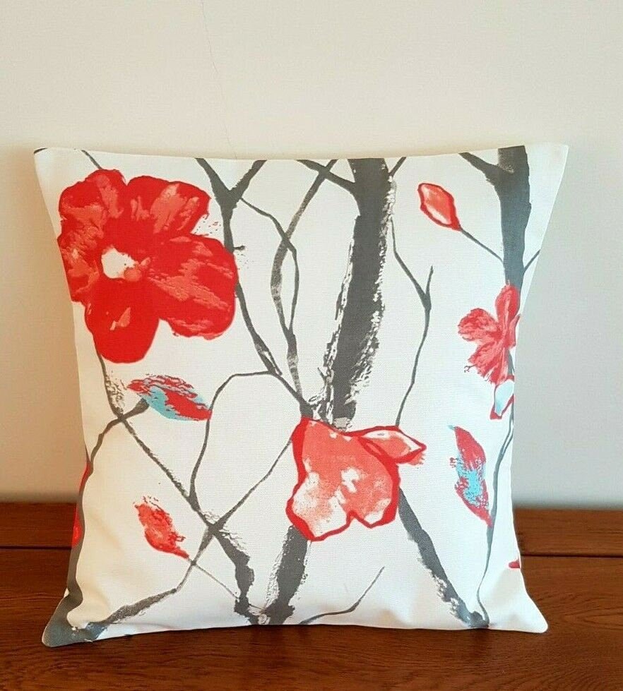Cushion Cover Harlequin Scion Celandine Floral Red Grey Design 10" 12" 14" 16" 17" 18" 20" 22" 24" 26" Harlequin Scion 100% Cotton Handmade - CushionCoverAndDecor