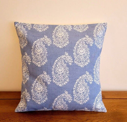 Cushion Cover Harriet Paisley , Chambray Blue Pillow Cover 10" 12" 14" 16" 17" 18" 20" 22" 24" 26" Handmade 100% Cotton - CushionCoverAndDecor