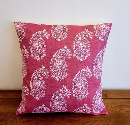 Cushion Cover Harriet Paisley , Red Raspberry Pillow Cover 10" 12" 14" 16" 17" 18" 20" 22" 24" 26" Handmade 100% Cotton - CushionCoverAndDecor