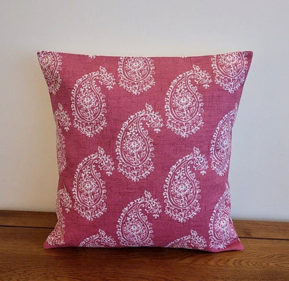 Cushion Cover Harriet Paisley , Red Raspberry Pillow Cover 10" 12" 14" 16" 17" 18" 20" 22" 24" 26" Handmade 100% Cotton - CushionCoverAndDecor