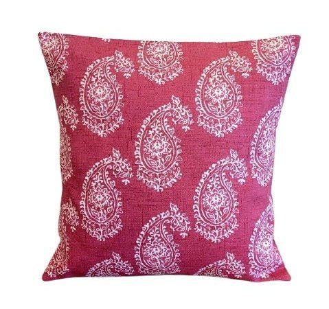 Cushion Cover Harriet Paisley , Red Raspberry Pillow Cover 10" 12" 14" 16" 17" 18" 20" 22" 24" 26" Handmade 100% Cotton - CushionCoverAndDecor