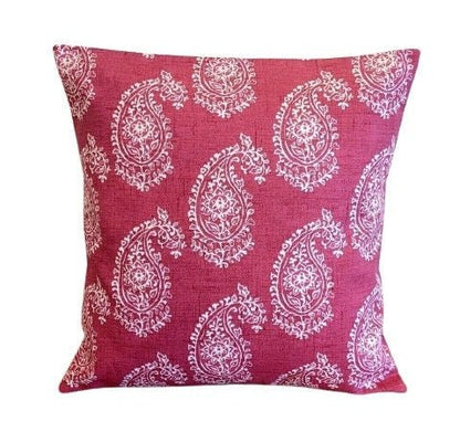 Cushion Cover Harriet Paisley , Red Raspberry Pillow Cover 10" 12" 14" 16" 17" 18" 20" 22" 24" 26" Handmade 100% Cotton - CushionCoverAndDecor