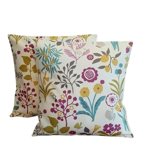 Cushion Cover Heather Olive Purple Green Floral Design 10" 12" 14" 16" 17" 18" 20" 22" 24" 26" Clarke & Clarke Frida Handmade 100% Cotton - CushionCoverAndDecor