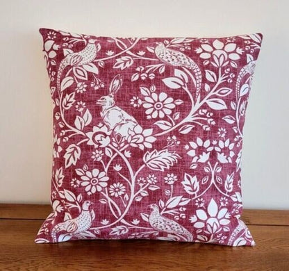 Cushion Cover Heathland Rouge Red Hares And Game Pleasant Birds Design 10" 12" 14" 16" 17" 18" 20" 22" 24" 26" Handmade 100% Cotton - CushionCoverAndDecor
