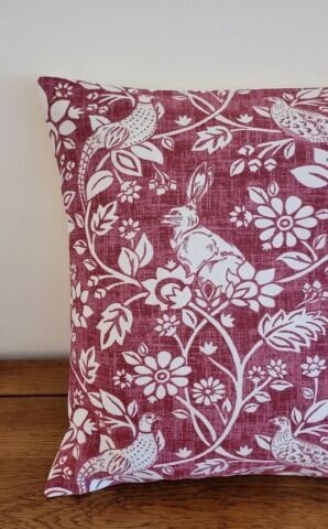 Cushion Cover Heathland Rouge Red Hares And Game Pleasant Birds Design 10" 12" 14" 16" 17" 18" 20" 22" 24" 26" Handmade 100% Cotton - CushionCoverAndDecor