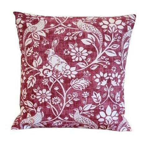 Cushion Cover Heathland Rouge Red Hares And Game Pleasant Birds Design 10" 12" 14" 16" 17" 18" 20" 22" 24" 26" Handmade 100% Cotton - CushionCoverAndDecor