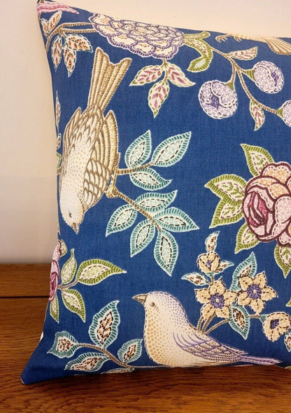 Cushion Cover Heritage Midnight Blue Birds Floral Design 10" 12" 14" 16" 17" 18" 20" 22" 24" 26" Handmade 100% Cotton - CushionCoverAndDecor