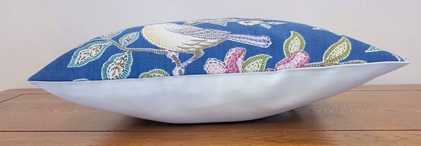 Cushion Cover Heritage Midnight Blue Birds Floral Design 10" 12" 14" 16" 17" 18" 20" 22" 24" 26" Handmade 100% Cotton - CushionCoverAndDecor