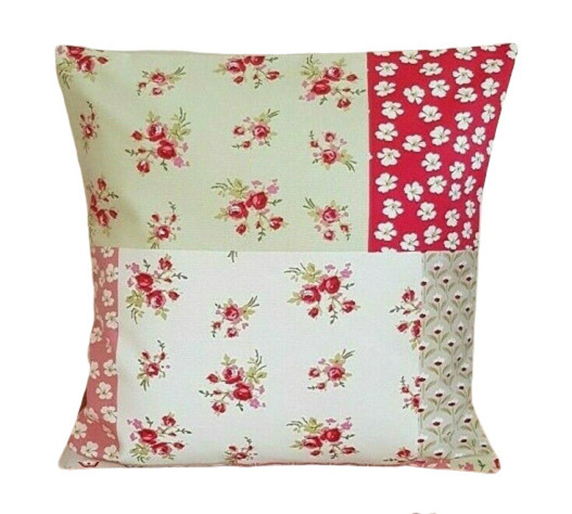 Cushion Cover iLiv Pink Green Posy Chintz Floral Design 10" 12" 14" 16" 17" 18" 20" 22" 24" 26" 100% Cotton Handmade - CushionCoverAndDecor