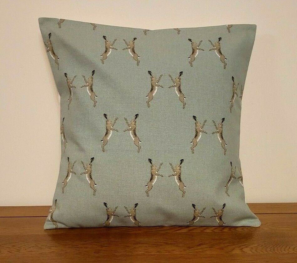 Cushion Cover In Sophie Allport Boxing Hares Green Design , Easter Cushion cover 10" 12" 14" 16" 17" 18" 20" 22" 24" 26" 100% Cotton - CushionCoverAndDecor
