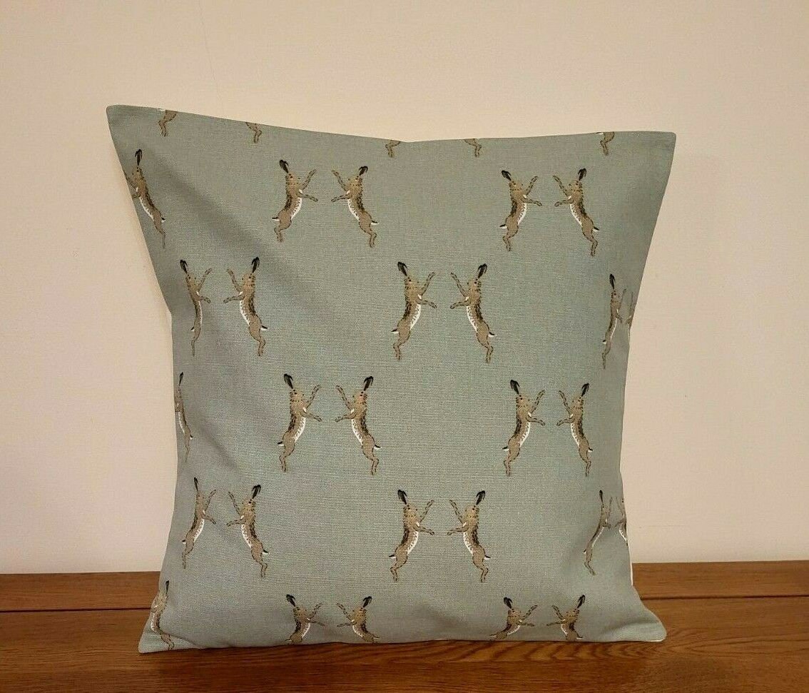 Cushion Cover In Sophie Allport Boxing Hares Green Design , Easter Cushion cover 10" 12" 14" 16" 17" 18" 20" 22" 24" 26" 100% Cotton - CushionCoverAndDecor