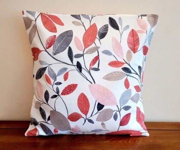 Cushion Cover Molveno Cranberry Red Leaf Design 10" 12" 14" 16" 17" 18" 20" 22" 24" 26" Handmade 100% Cotton - CushionCoverAndDecor