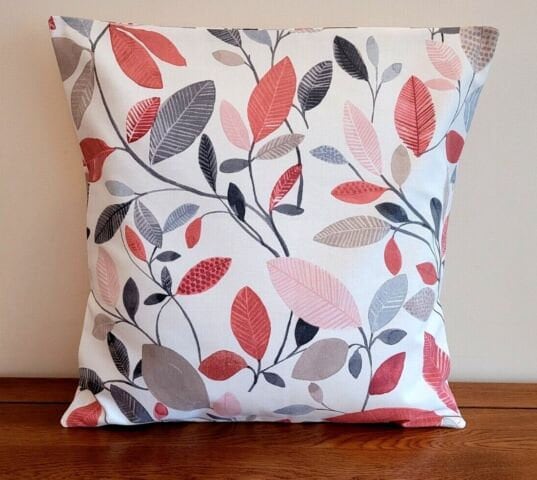 Cushion Cover Molveno Cranberry Red Leaf Design 10" 12" 14" 16" 17" 18" 20" 22" 24" 26" Handmade 100% Cotton - CushionCoverAndDecor